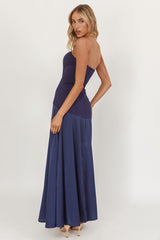 Star Avenue Strapless Drop Waist Maxi Dress Navy