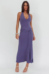 Matchmakers Sash Waist Halter Maxi Dress Taupe