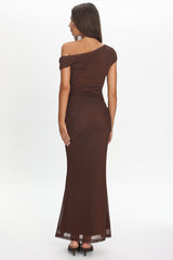 Raeva Ruched U-Neckline Maxi Dress Chocolate