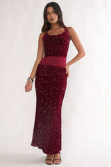 Cabernet Halter Maxi Dress Sequin Wine