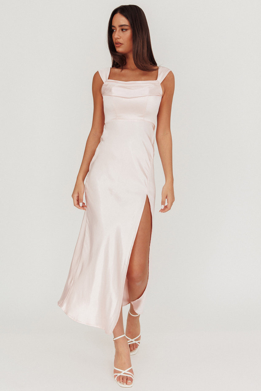 Lucinda Off-Shoulder V-Back Dress Blush