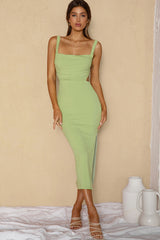 Dream Crush Lace-Up Back Side Split Midi Dress Matcha