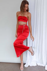 Nohemi Strapless Diamante Maxi Dress Red