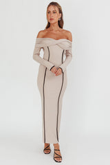 Genesis Off-Shoulder Long Sleeve Maxi Dress Pebble