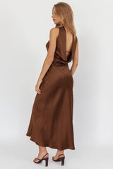 Damsel Reverse Halter Maxi Dress Satin Chocolate