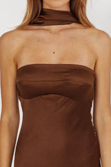 Damsel Reverse Halter Maxi Dress Satin Chocolate
