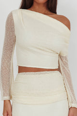 Alivya Asymmetric Shoulder Crop Top Butter