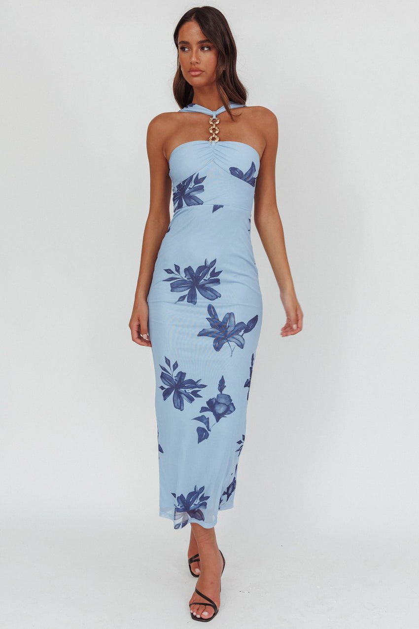 Maretha Gold Link Neckline Maxi Dress Lily Blue
