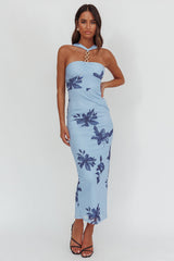 Maretha Gold Link Neckline Maxi Dress Lily Blue