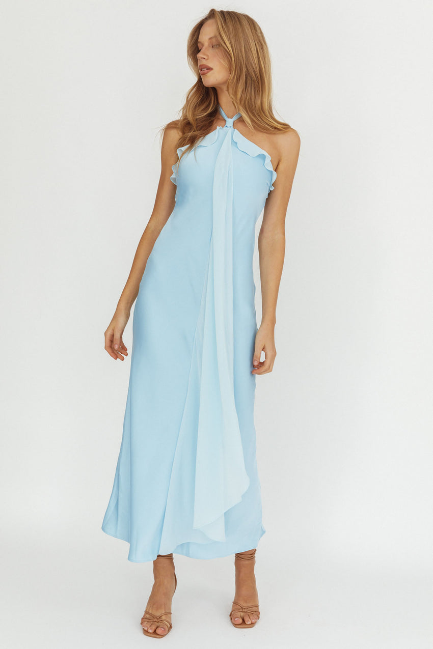Starlet Halterneck Sash Maxi Dress Baby Blue