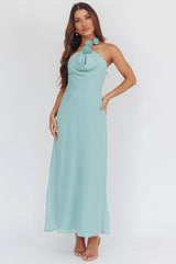 Petronilla Rosette Halterneck Maxi Dress Sage