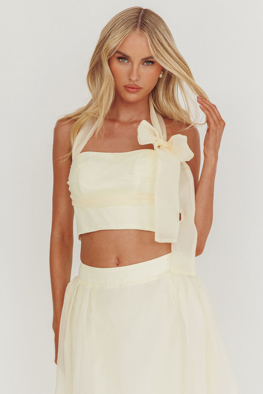 Simple Things Bow Halter Crop Top Butter