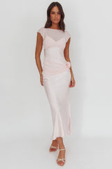 Enchanted Dusk Cap Sleeve Rosette Maxi Dress Pink