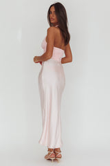 Heliora Halterneck Rosette Bust Maxi Dress Pink