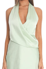 Jelina Draped Halter Maxi Dress Pistachio