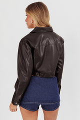 Navigator Snap Button Faux Leather Jacket Black