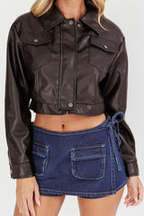 Navigator Snap Button Faux Leather Jacket Black