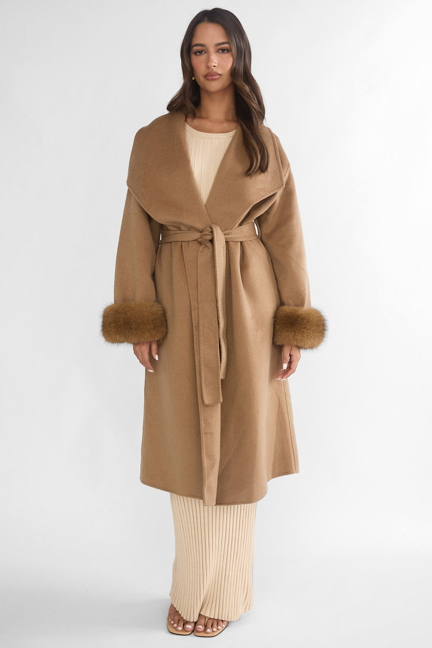 Zannora Faux Fur Coat Camel
