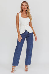 Ocean Waves Square Neck Top White