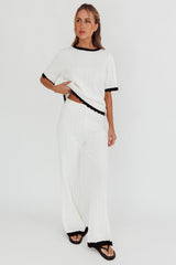 Liloh Contrast Trim Ribbed Knit Pants White