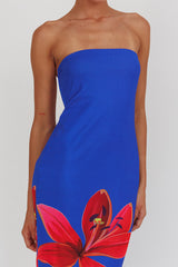 Iridian Strapless Floral Maxi Dress Blue