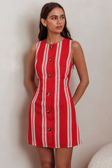 Kalena Faux Placket Mini Dress Stripe Red