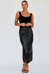 Kane Faux Leather Midi Skirt Black