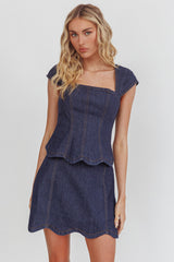 Halen Scalloped Mini Skirt Indigo