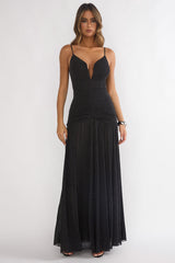Orizel Pintuck Drop Waist Maxi Dress Sparkle Black