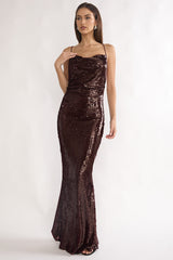 She's The Star Open Tied Back Maxi Dress Sequin Wine