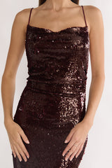 She's The Star Open Tied Back Maxi Dress Sequin Wine