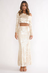 Crystalline Sequin Maxi Skirt Champagne