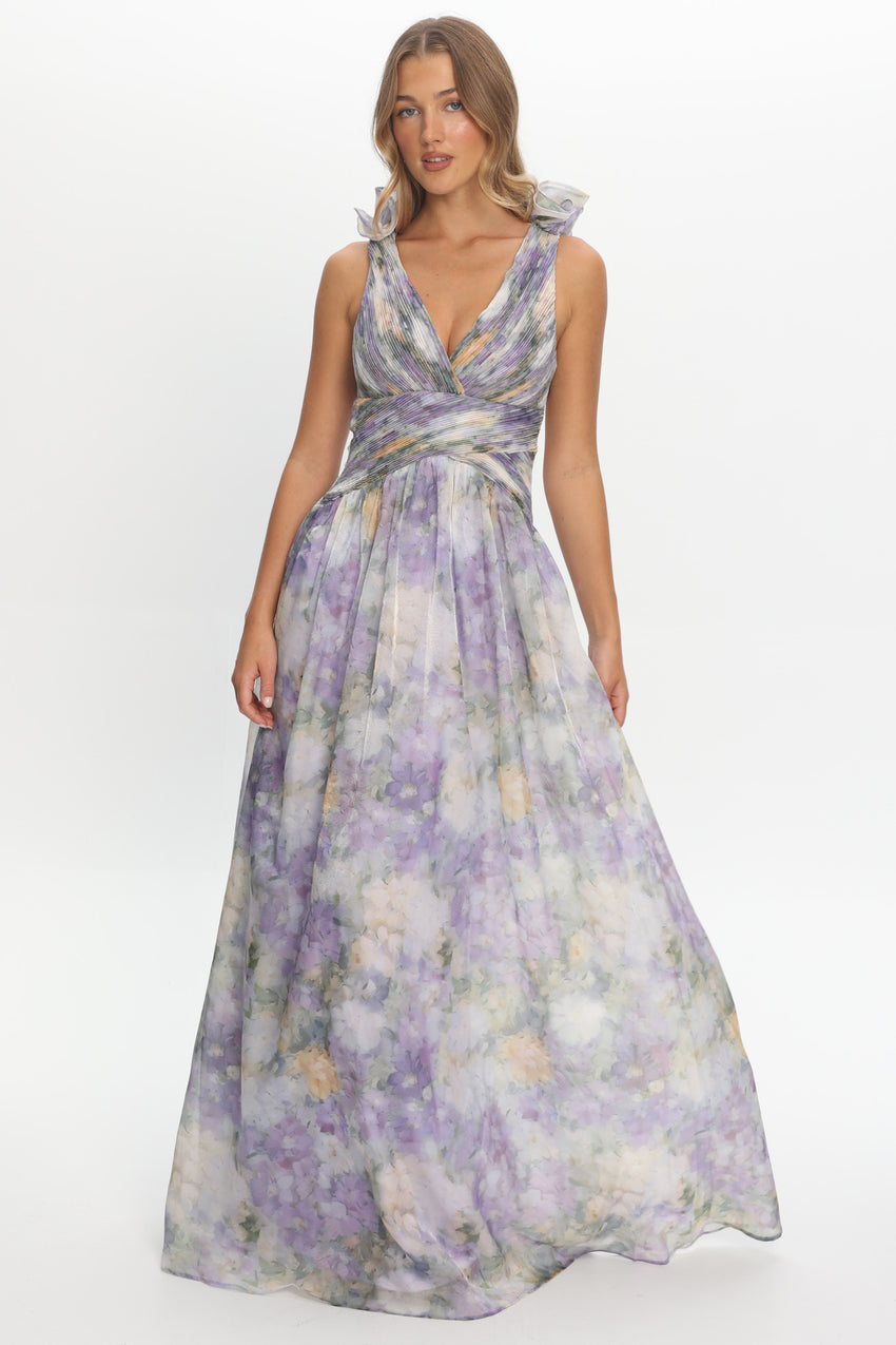 Lys Lace-Up Back Maxi Dress Print Lavender