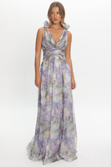 Lys Lace-Up Back Maxi Dress Print Lavender