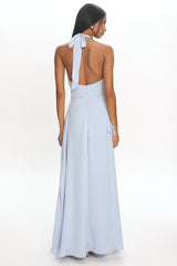 Genelyn Ruched Halter Maxi Dress Blue