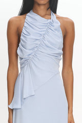 Genelyn Ruched Halter Maxi Dress Blue