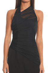 Midnight Confession Draped Mesh Maxi Dress Black