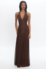 Bewitched Halter Mesh Maxi Dress Cocoa