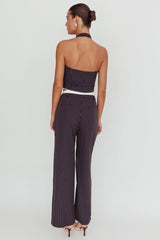 Lilija Pinstripe Double Waistband Wide-Leg Pants Navy