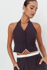 Lilija Pinstripe Halter Neck Vest Navy