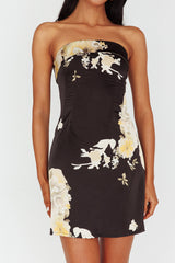 Govana Foldover Neckline Mini Dress Print Black