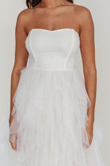 Rori Tulle Cascade Maxi Dress White