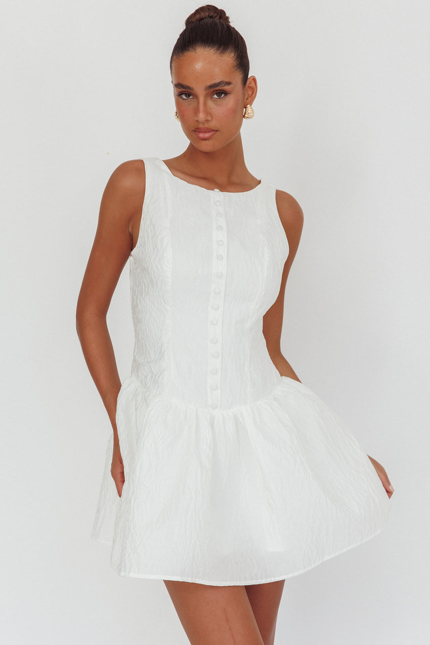 Profile Pic Drop Waist Flounce Mini Dress Textured White