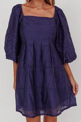 Summerlin Puff Sleeve Eyelet Mini Dress Navy