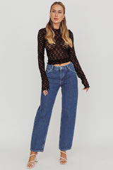 Not Shy Long Sleeve Lace Top Black