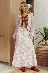 Tera Velvet Bow Cardigan Blush
