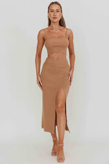 Loverboy Cropped Ribbed Cami Top Camel