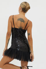 Sassafras Tulle Hem Sequin Mini Dress Black
