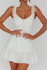 Shenay Ruffle Strap Embroidered Mini Dress White