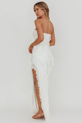 Just Friends Strapless Ruffle Maxi Dress Off White